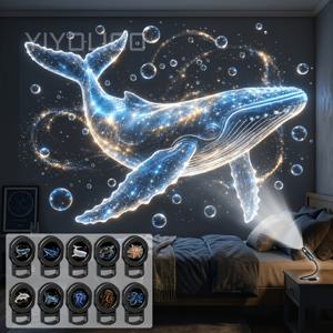 TEMU 꿈의 해양 생물 USB 장식 프로젝션 램프, 휴대용 LED 앰비언트 야간 조명, 다양한 패턴 디자인: 고래, 해파리, 낚시어, 고래, 별모양 해파리, 해파리, 문어, 바다마법사, 침실, 게임방에 적합