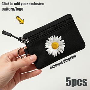 TEMU 맞춤형 패턴 동전 지갑 5개 세트, 개인화된 로고/패턴/문구가 있는 소품용 미니 수납 파우치, 열쇠, 동전, 버스/지하철 한 달 승무권을 위한 블랙/카키색 지퍼형 휴대용 파우치. 결혼식, 기업 행사, 소매점, 맞춤형 기프트 카드 홀더에 적합. 기념일, 생일 파티, 특별한 날, 크리스마스, 할로윈, 밸런타인데이에 이상적