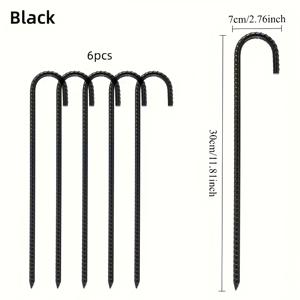 TEMU 6/10개 블랙 스틸 파일, 방수 천 고정기, 파이프 J 네일, 텐트 스테이크 30cm/12인치 헤비 메탈 랜드스케이프 네일, 흑색 부식 방지 코팅된 강철 파일, 야외 마당, 정원 장식 풍경, 트램폴린, 축구 게이트, 캠핑 텐트에 적합