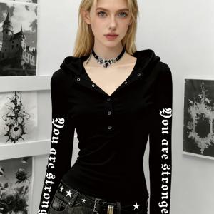 TEMU 새로운 봄 고딕 스타일 드 벨벳 원단 클래식 디자인 탑, 부드러운 질감의 후드티, 긴소매 후드 티셔츠