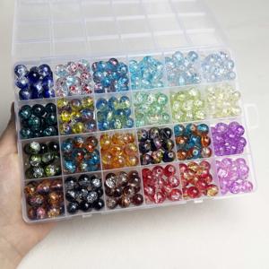 TEMU DIY 주얼리 제작용 10mm 크랙글라스 구슬 - 혼합 색상 크랙글라스 질감 구슬, 귀걸이 공예용, 레진 공예 및 와이어 랩핑용 유리구슬