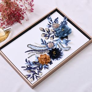 TEMU 꽃과 식물 모티브의 자수 스팽글 아플리케, DIY 손바느질용 고강도 레ース 의류 수리용 블루 패브릭 패치