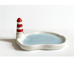 TEMU 세라믹 등대 트레이, 보석류, 열쇠 & 반지 보관용 - 등대가 있는 항해 장식 반지 접시, 가정용 현관 정리함, 탁상용 선반 장식, 열쇠걸이용 세라믹 접시, 반지 정리함 선물