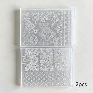 TEMU 레이스 실리콘 네일 아트 몰드 2개 세트, DIY 젤네일용 3D 엠보싱 레이스 & 메쉬 패턴 몰드, 빈티지 플로럴 격자무늬 네일 장식 스텐실, 매니큐어 디자인용 재사용 가능한 투명 몰드