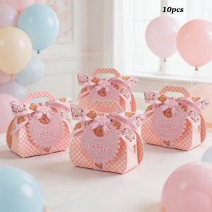 TEMU 턱받이와 리본이 포함된 베이비 샤워 선물 상자 10개 세트 - 스카이 / 생일, 세례식, 샤워, 장식용으로 적합 - 아기 파티 용품을 위한 턱받이와 컬러 리본 꼬리가 달린 소형 종이 상자