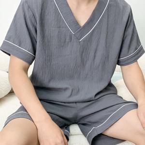 TEMU 남성용 엘레강스 봄 여름 파자마 세트, 반팔 반바지 얇은 라운지웨어 세트, 부드럽고 편안하며 통기성 좋은 패셔너블한 캐주얼 외출용 라운지웨어