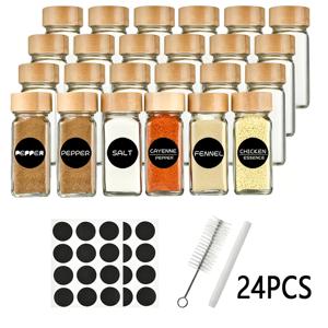 TEMU 12개/24개 40oz 사각 향신료 병 후추 조미료 병 후추 파우더 병 120ml 대나무 나무 유리 조미료 병