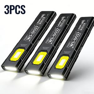 TEMU 3개 다기능 충전식 핸드헬드 손전등, 수리용 작업등, 휴대용 LED 비상 플래시라이트, 캠핑, 하이킹, 낚시, 걷기용 레드/블루 스트로브 조명