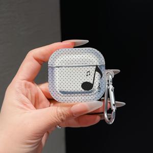 TEMU Apple Airpods 1/2/3/4/Pro/Pro2용 블랙 도트 폴카 도트 음표 보호 케이스 커버 | TPU 텍스처, 가볍고 내구성, 스크래치 방지 충격 방지, 버클이 있는 이어폰 충전 박스 액세서리