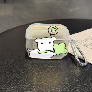 TEMU Apple Airpods 1/2/3/4/Pro/Pro2 호환 만화 네잎 클로버 가나디 강아지 보호 케이스 커버 TPU 텍스처 스크래치 방지 충격 방지 이어폰 충전 박스 액세서리 버클 웨이브 투명 커버