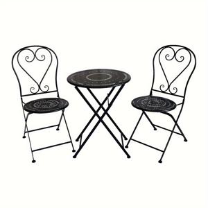 TEMU Decor Zone 금속 테이블과 의자 물방울 패턴 테이블 1개 의자 2개 비스트로 세트 경량 접이식 휴대 및 보관이 간편 녹 방지 RV용 비식품 직접 접촉용