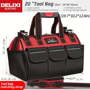 TEMU DELIXI ELECTRIC 13/16/18/20인치 공구 가방, 옥스포드 천 다용도 포켓 공구 가방, 다기능 헤비 듀티 공구 가방 정리함 (조절 가능한 어깨 스트랩 포함), 전기 기술자 특수 내마모성 보관 가방