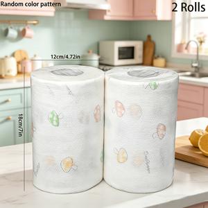 TEMU 2롤*, 일회용 주방 종이 타월, 주방 청소용 종이 타월, 게으른 행주, 건식 및 습식 겸용, 설거지 기름때 제거용 종이 타월, 주방용, 크리스마스 파티 용품 (랜덤 스타일)