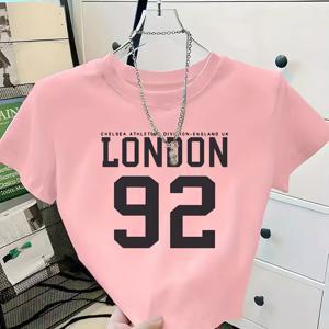 TEMU 여름 여성용 핏된 반팔 티셔츠. 'LONDON 92'과 'CHELSEA DIVISION-ENGLAND UK' 디자인으로 스타일리시하고 우아한 룩을 연출합니다.