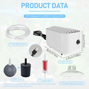 TEMU USB 수족관 산소 펌프, 어항 공기 펌프, 0 갤런 어항용, 물고기 버블러, 수경재배 산소 에어레이터, 공기 파이프 및 돌 포함, 무소음 버블 펌프, USB 플러그인, 실내 수족관 및 야외 낚시용