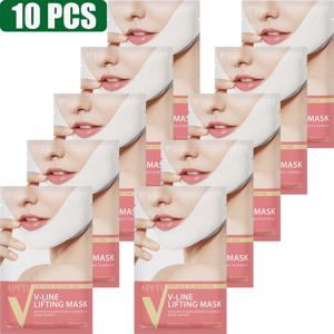 TEMU V라인 리프팅 마스크 10개입, 얼굴 및 턱 주름 패치, 스킨케어용, 탄력 개선 및 매끄러움, 주름/잔주름 개선, 하이드로겔 V라인 페이스 마스크, 팔자 턱 스트랩