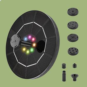 TEMU HOTU 3.5W/3W/2W IPX8 컬러 LED 조명 태양광 분수 펌프, 1/2세트 6개 노즐, 새 목욕통, 정원 연못 및 수영장용 태양광 워터 펌프, 자동 주야간 모드