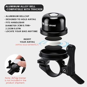 TEMU WEST BIKING 자전거 벨, 안전하고 도난 방지 기능이 있는 산악 자전거 벨, 내장된 Airtag 호환 기능이 있는 컴팩트하고 선명한 구리 벨