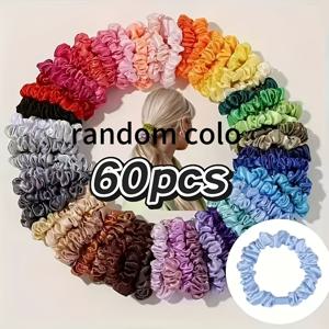 TEMU 80/60개 랜덤 색상 고탄성 컬러 소장모 헤어 타이, 여성용 심플 헤어 액세서리, 헤어 밴드, 헤어 루프, 하이포니 헤어 타이