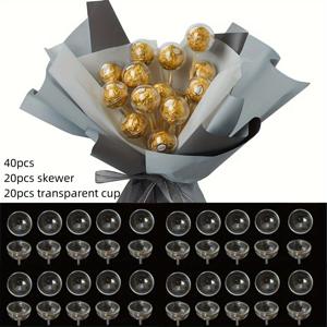TEMU 40개입 창의적인 초콜릿 꽃 홀더, 원형 뚜껑 부케 포장, 발렌타인데이, 생일, 결혼식, 기념일 - 사랑하는 사람에게 깜짝 선물을 주세요. 컵 20개 및 꼬치 20개 포함. (비식품 접촉)