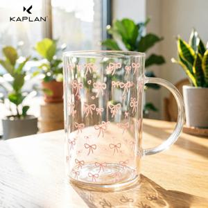 TEMU KAPLAN 대용량 1000ml 커피 컵 1개, 핑크 리본 프린트, 아이스 아메리카노 라떼용 커피컵, 가정용, 차가운 음료 컵, 여름 및 겨울용 음료 용기