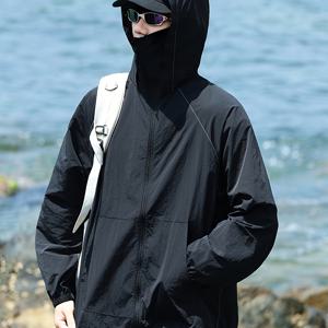TEMU 남성용 여름 초슬림 통기성 루즈핏 후드 자켓, 목과 허리에 통풍구 포함, 야외 해변, 하이킹, 등산, 달리기, 캠핑, 사이클링, 낚시용