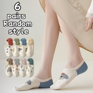 TEMU 6켤레 랜덤 색상 여성용 양말, 봄/여름 얇은 발목 양말, 여성용 노쇼우 양말, 로우컷 디자인, 사계절용 통기성 좋고 편안한 양말, 손세탁 가능, 귀여운 양말