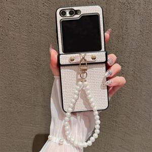 TEMU 휴대폰 케이스 - 갤럭시 Z Flip7/Z Flip6/Z Flip5/Z Flip4/Z Flip3용으로 디자인된 우븐 리본 진주 체인 폰 케이스, 접이식 폰을 사용하는 삼성 사용자에게 적합