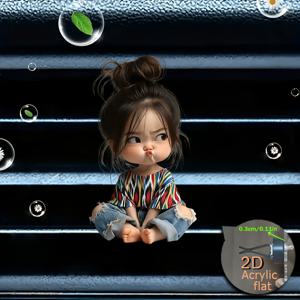 TEMU 2D 평면, 귀여운 소녀 재사용 가능한 차량용 방향제 향수 디퓨저 클립 1개, 차량 통풍구 차량 내부 액세서리, 차량용 향기 디퓨저, 무향 스펀지 패드 2개가 포함된 