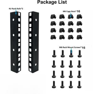 TEMU [4U 랙 레일 키트] 랙 레일 2개 + M6 랙 나사 및 너트 16세트 포함, 서버/네트워크 캐비닛/오디오 장비 강화 및 설치 보강에 적합, 특수