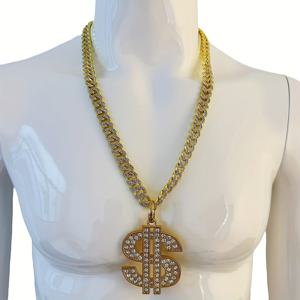 TEMU 크고 무거운 달러 기호 펜던트, 18K 골드 도금 합금 18K 골드 도금 쿠바 체인 목걸이, 12mm 풀, 남성용 힙합 스타일 링 콤비네이션
