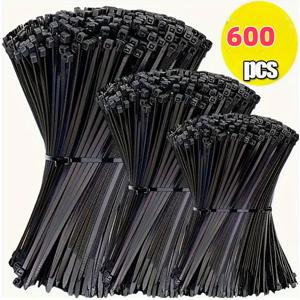 TEMU 600개 블랙 자체 잠금 나일론 지퍼, 다양한 사이즈 4-6-8인치 UV 보호, 컴퓨터 케이블 및 데이터 선 정리 테이프 - 실내외용 케이블 고정 및 묶음 지퍼, 가드닝 바인딩 지퍼