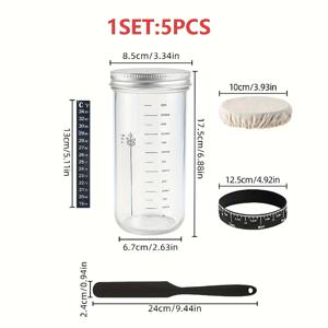 TEMU 사워도우 스타터 키트, 24oz 대용량 사워도우 발효 용기 알루미늄 뚜껑, 날짜 라벨 급여 스틱, 천 커버, 온도계 스틱, 패들 액세서리 포함, 재사용 가능한 사워도우 빵 제조, 양조 및 발효용 도구