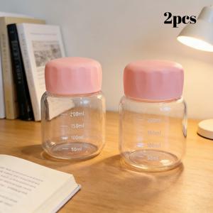 TEMU KEMORELA 미니 유리 젖병 1/2개 세트, 뚜껑 포함 - 커피, 우유, 허브티용 휴대용 음료 용기 - 가정 및 이동 중 사용하기 좋은 소형 여행용 유리잔, 졸업 시즌 선물용으로 적합