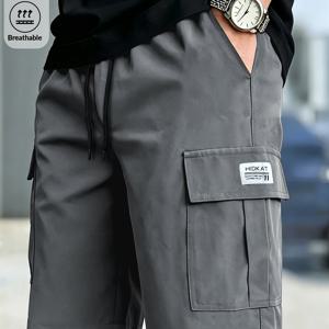 TEMU 남성용 신축성 허리밴드와 드로스트링이 있는 멀티포켓 애슬레틱 카고 반바지, 피트니스, 야외 하이킹, 달리기, 통근, 데일리웨어, 데이트용