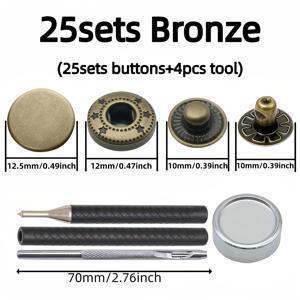 TEMU 633 스테인리스 스틸 금속 스냅 단추 25세트, 12.5mm, 설치 도구 포함, 바느질 필요 없는 네 부분으로 나뉘는 스냅, 청바지, 가죽 재킷 및 코트용 단추, 핸드메이드 DIY 가죽 공예 액세서리