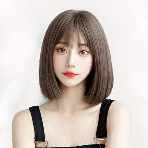 TEMU 앞머리와 헤어가 있는 갈색 레이어드 합성 섬유 가발, 길이 약 12인치/30.48cm, 파티 및 모임용 여성용