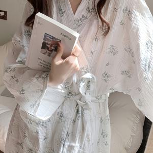 TEMU 인스타 스타일 여성용 봄/가을 신상품 사계절 일본식 긴 기모노 가운 목욕 가운 루즈핏 꽃무늬 프린트 라운지웨어