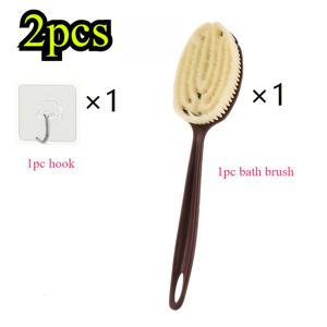 TEMU 2개 세트: 각질 제거 브러시 1개 + 후크 1개, 부드럽고 단단한 천연 강모, 양면 긴 손잡이 샤워 브러시, 등 문지르개, 젖은 상태 또는 마른 상태에서 사용하는 바디 각질 제거기, 부드러운 강모 각질 제거 브러시, 천연 강모 브러시, 각질 제거 브러시, 목욕 액세서리, 셀프 케어 필수품