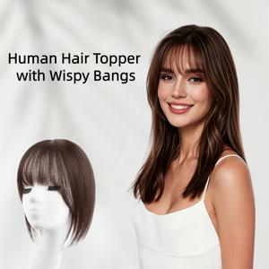 TEMU 여성용 인모 클립인 헤어피스 스위스 네트 베이스, 얇은 머리카락, 흰머리 또는 탈모를 커버하는 3개의 헤어핀 포함, 볼륨 추가, 다크 초콜릿 헤어 컬러 12인치 30cm 길이의 헤어피스 (데일리 사용)