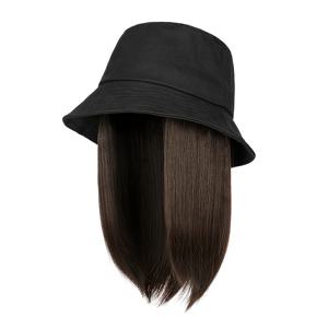 TEMU 분리형 버킷햇과 12인치 숏 밥 가발, 데일리웨어용, 합성섬유 무광 고내열성 섬유 가발캡, 여성용 인조가발