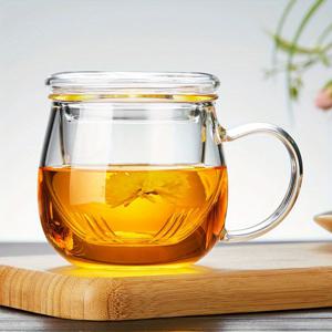 TEMU 380ml/12.85oz 유리 티컵 (뚜껑 및 분리기포함) - 레모네이드, 물, 차, 주스에 적합. 여름 시원한 음료에 이상적, 사무실 및 가정용으로 완벽