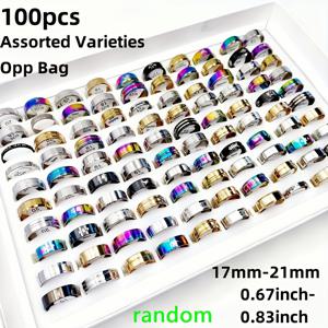 TEMU 10//50/100개/팩 스테인리스 스틸 혼합 반지 남녀공용 패션 반지 사이즈 조합 17mm-21mm 도매, 남녀 모두에게 적합 랜덤 스타일