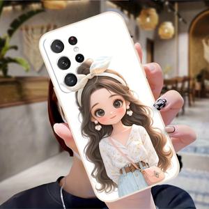 TEMU 갤럭시 S25 S24 S23 S21 FE S22 플러스 울트라 S25 엣지용 화이트 소프트 쉘 패션 커플 개성 휴일 선물 케이스-EA4785