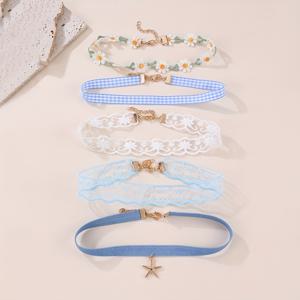 TEMU 5개/세트 스위트 템페라멘트 여성 패션 넥 칼라 초커 레이스 플래드 플로럴 목걸이 휴가 사진 액세서리