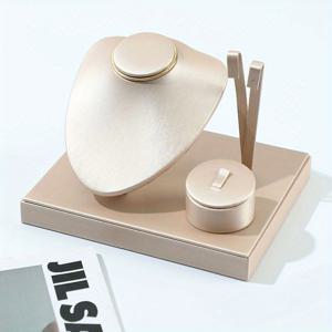 TEMU 조합 세트 주얼리 랙, 가죽 주얼리 트레이, 주얼리 매장 반지 팔찌 목걸이 귀걸이 다용도 랙, 라이트 럭셔리 스타일, 고급스러운 느낌, 화이트/블랙/골드/블루/핑크, 주얼리 타워