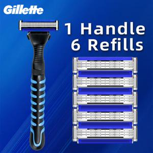 TEMU Gillette VECTOR 3 PREMIUM 면도기 손잡이 1개 + 칼날 6개입 리필 포함 수동 면도기 3중날 남성용 면도기