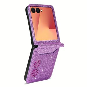 TEMU 휴대폰 케이스 - 삼성 갤럭시 Z 플립 6 5 4 3용 별빛 하늘 글리터 폰 케이스, 카드 슬롯이 있는 다기능 폰 케이스
