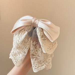 TEMU 새로운 고급스러운 레이스 나비 포니테일 그립 클립 뒷머리 부드러운 번 헤어 클립 주얼리 핫 스타일