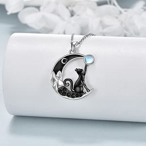TEMU 창의적이고 패셔너블하며 독특하게 귀여운 검은 고양이와 달의 문스톤 모조 펜던트 목걸이, 여성용, 데일리웨어 및 파티용으로 적합. 완벽한 휴일 또는 기념일 선물